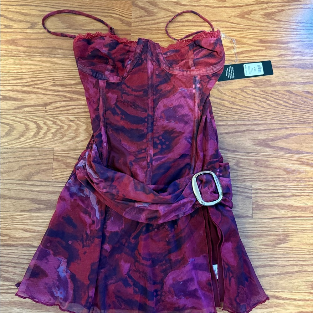Fashion Nova Red & Purple Mini Dress with Belt